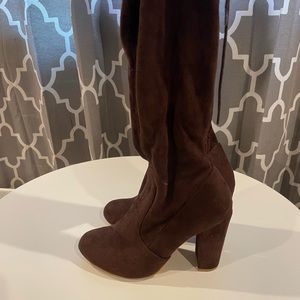 Knee high velvet boots, brown